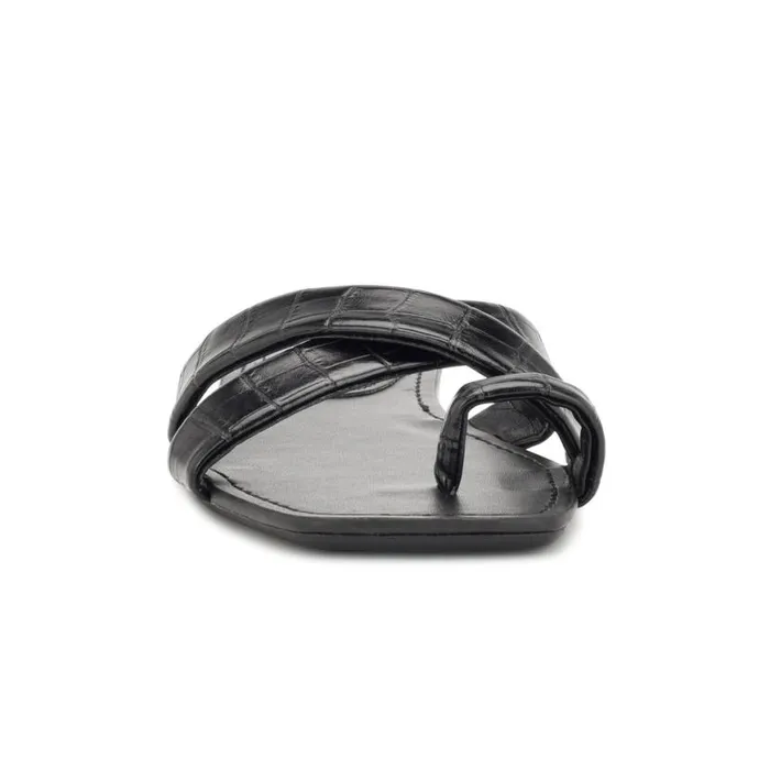 Nine West Sandals Women Dotty Flat Slide Sandals Black Embossed Croco Nine West Sandals Women Dotty Flat Slide Sandals Black Embossed Croco