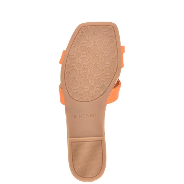 Nine West Sandals Women Dotty Flat Slide Sandals Orange Embossed Croco
