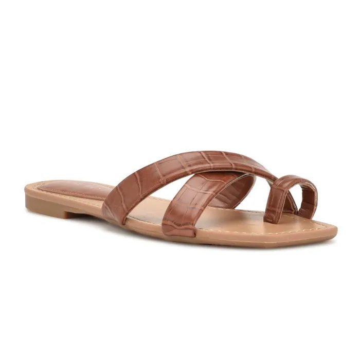 Nine West Sandals Women Dotty Flat Slide Sandals Rich Coffee Embossed Croco Nine West Sandals Women Dotty Flat Slide Sandals Rich Coffee Embossed Croco