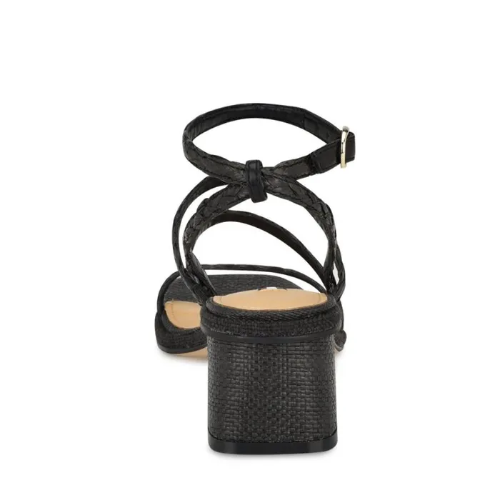Nine West Sandals Women Emolly Raffia Block Heel Sandals Black Raffia