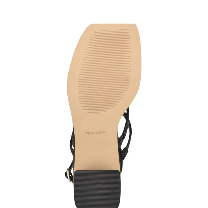 Nine West Sandals Women Emolly Raffia Block Heel Sandals Black Raffia