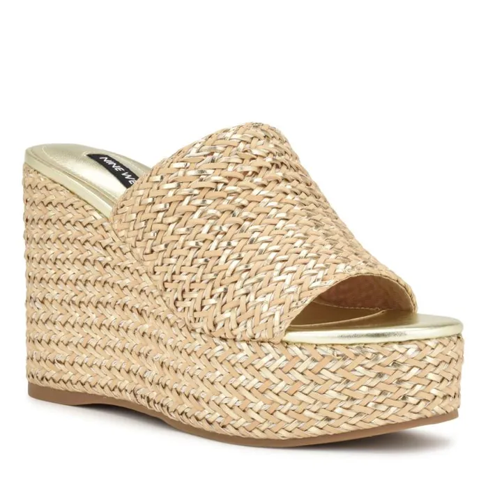 Nine West Sandals Women Everie Espadrille Wedge Sandals Natural Platino