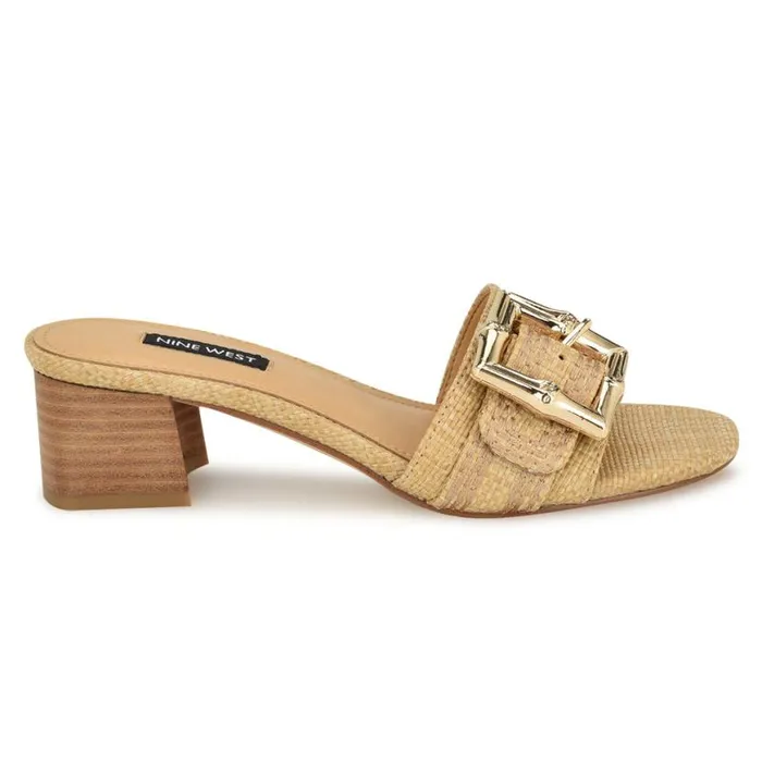 Nine West Sandals Women Garta Buckle Slide Sandals Light Natural Raffia