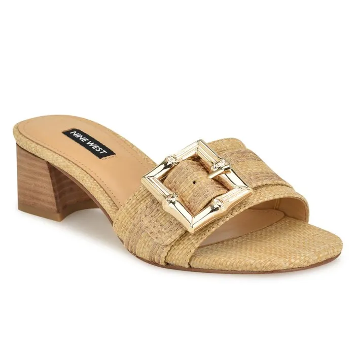 Nine West Sandals Women Garta Buckle Slide Sandals Light Natural Raffia