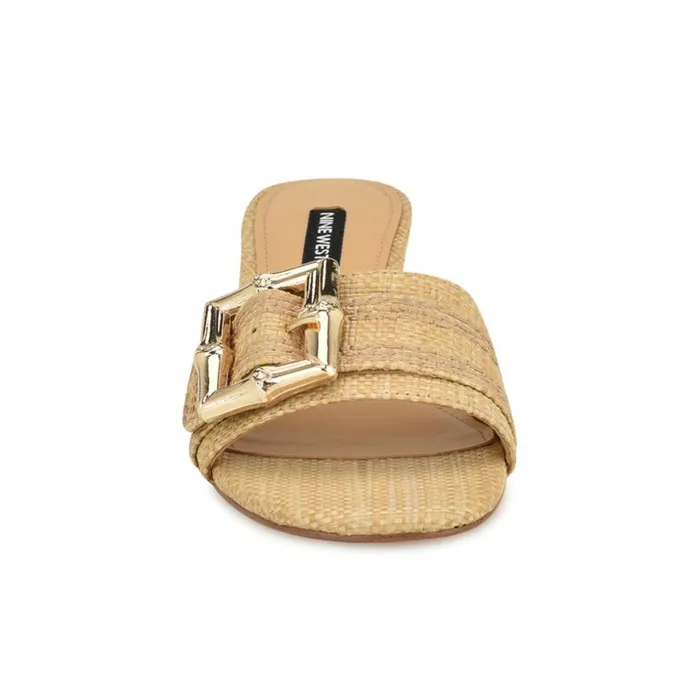 Nine West Sandals Women Garta Buckle Slide Sandals Light Natural Raffia