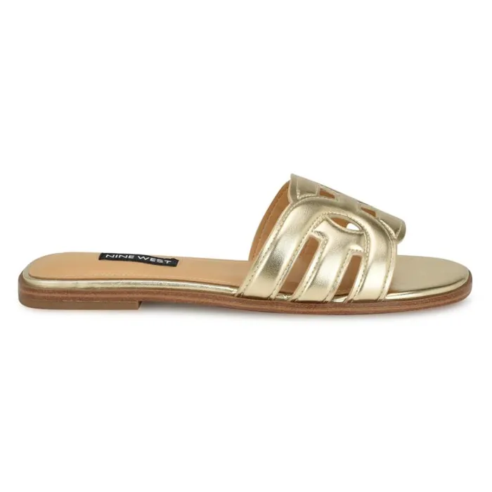 Nine West Sandals Women Geena Flat Slide Sandals Platino