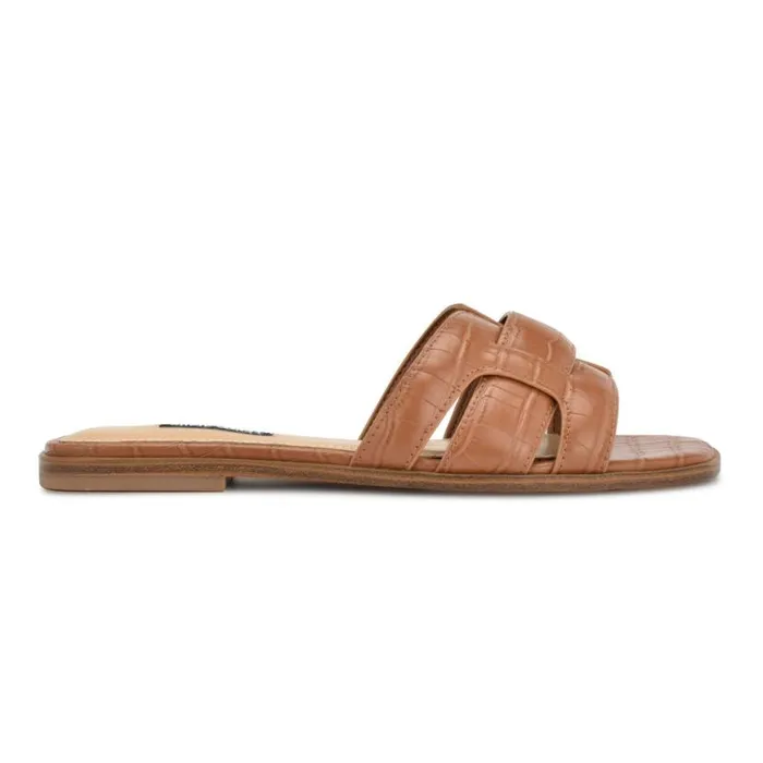 Nine West Sandals Women Germani Flat Slide Sandals Brown