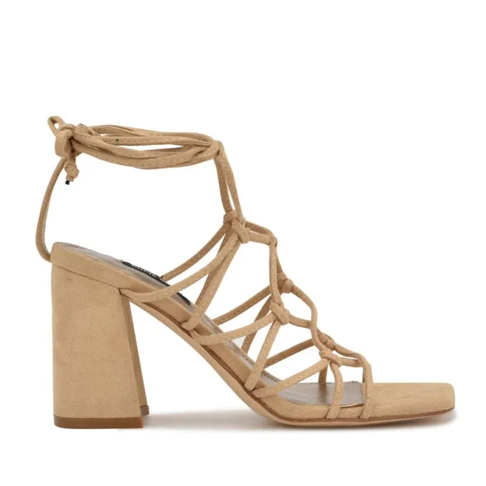 Nine West Sandals Women Glaven Ankle Wrap Sandals Tan Suede