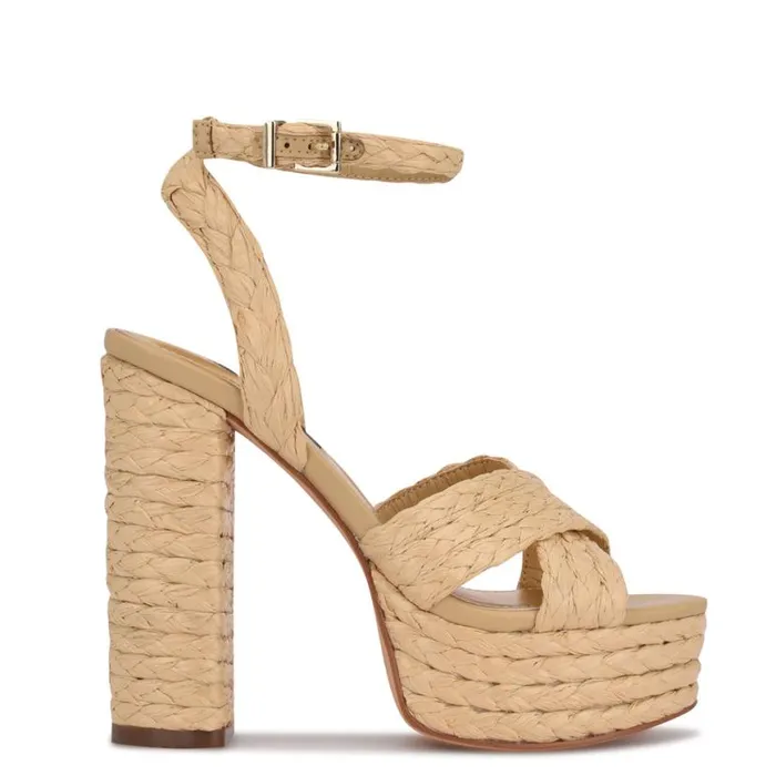 Nine West Sandals Women Hadyn Platform Sandals Natural Raffia