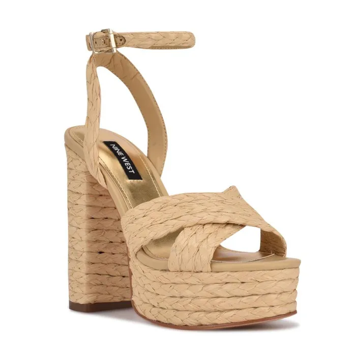 Nine West Sandals Women Hadyn Platform Sandals Natural Raffia