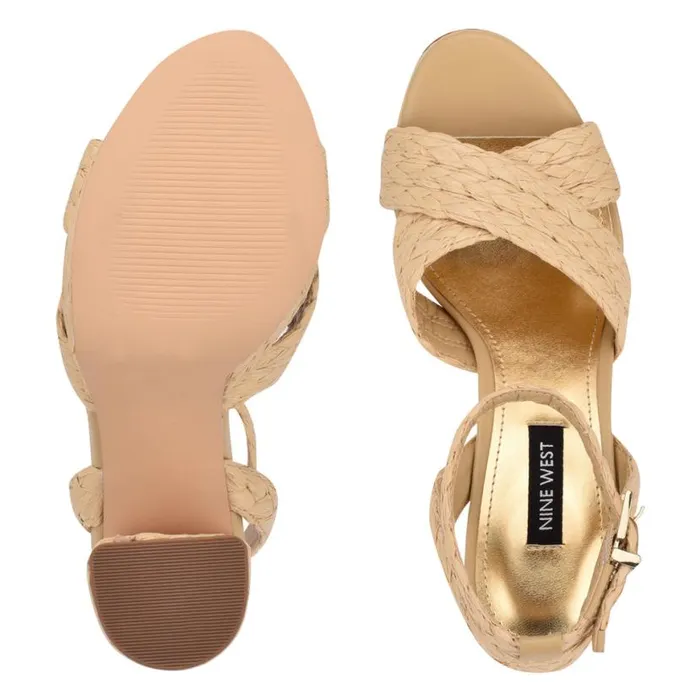 Nine West Sandals Women Hadyn Platform Sandals Natural Raffia