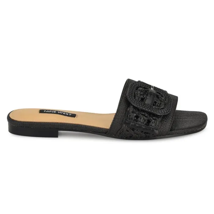 Nine West Sandals Women Hagleigh Flat Slide Sandals Black Raffia