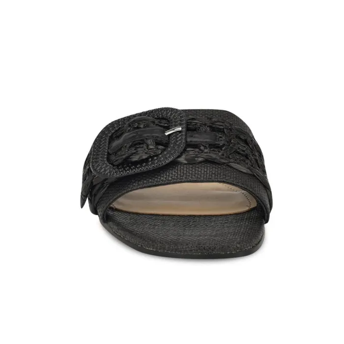 Nine West Sandals Women Hagleigh Flat Slide Sandals Black Raffia