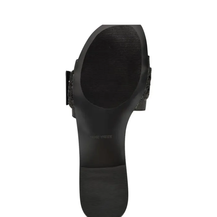 Nine West Sandals Women Hagleigh Flat Slide Sandals Black Raffia