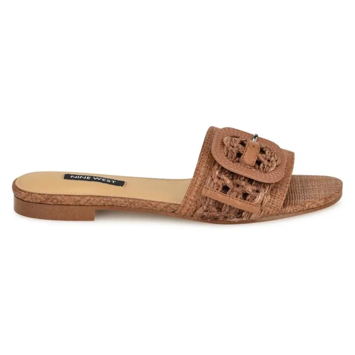 Nine West Sandals Women Hagleigh Flat Slide Sandals Brown Raffia