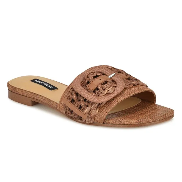 Nine West Sandals Women Hagleigh Flat Slide Sandals Brown Raffia