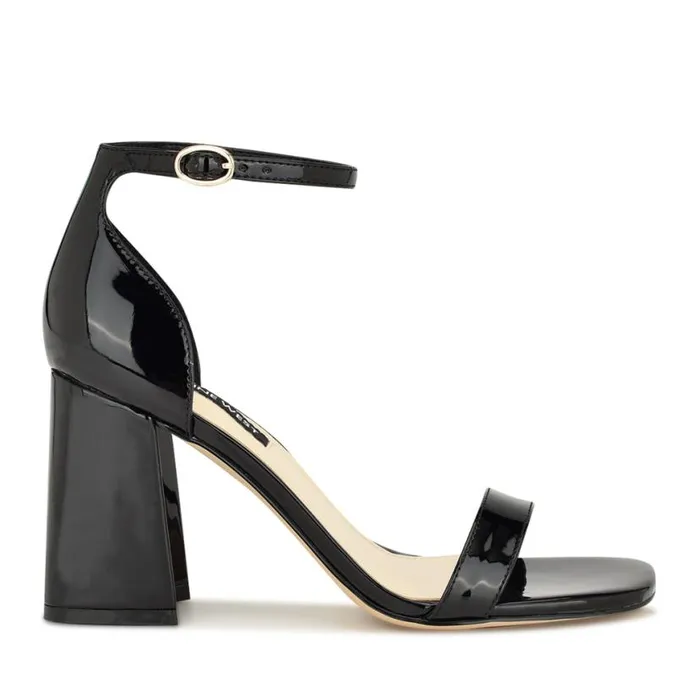 Nine West Sandals Women Ilea Ankle Strap Sandals Black Patent
