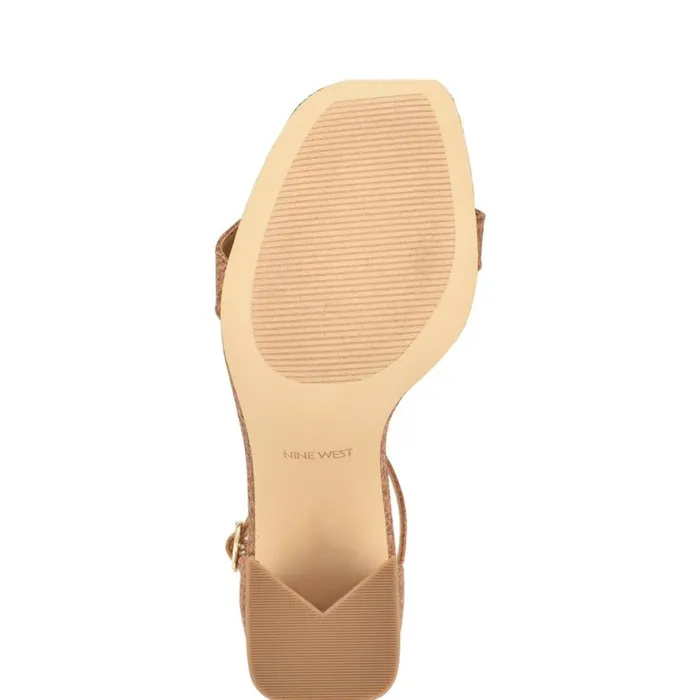 Nine West Sandals Women Ilea Ankle Strap Sandals Brown Raffia