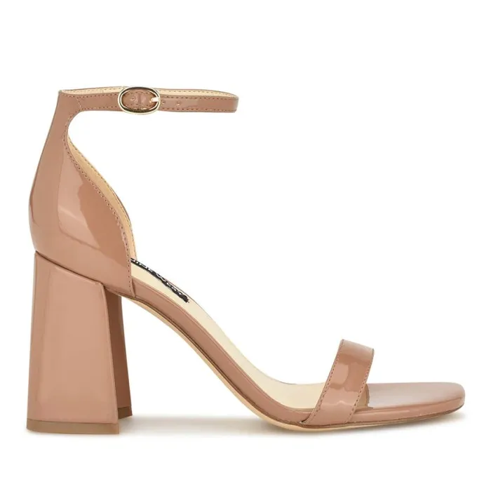 Nine West Sandals Women Ilea Ankle Strap Sandals Medium Natural Patent
