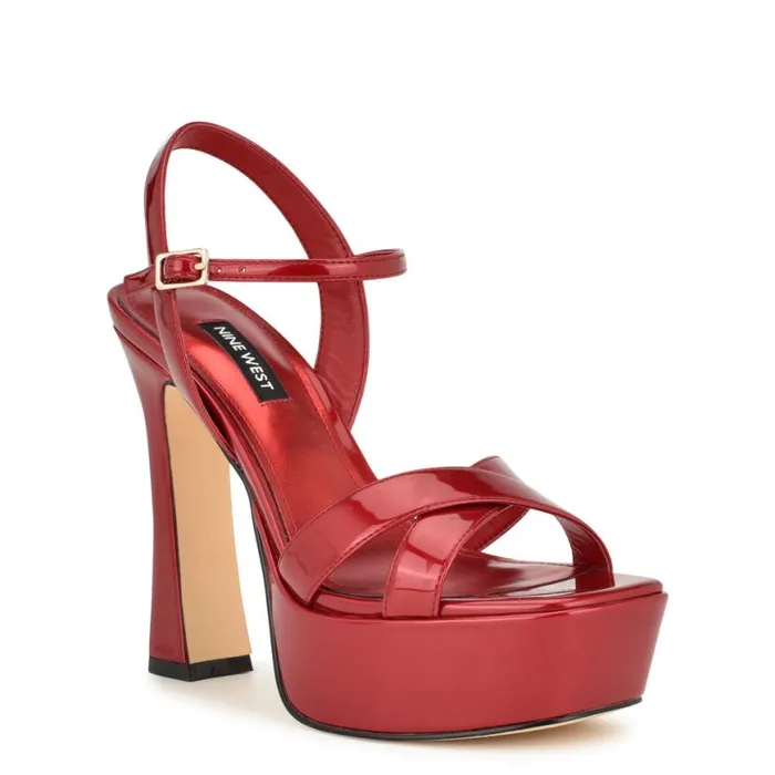 Nine West Sandals Women Iriv Platform Sandals Red Patent