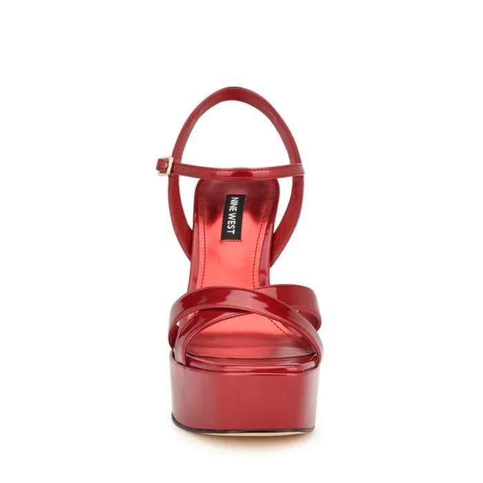 Nine West Sandals Women Iriv Platform Sandals Red Patent