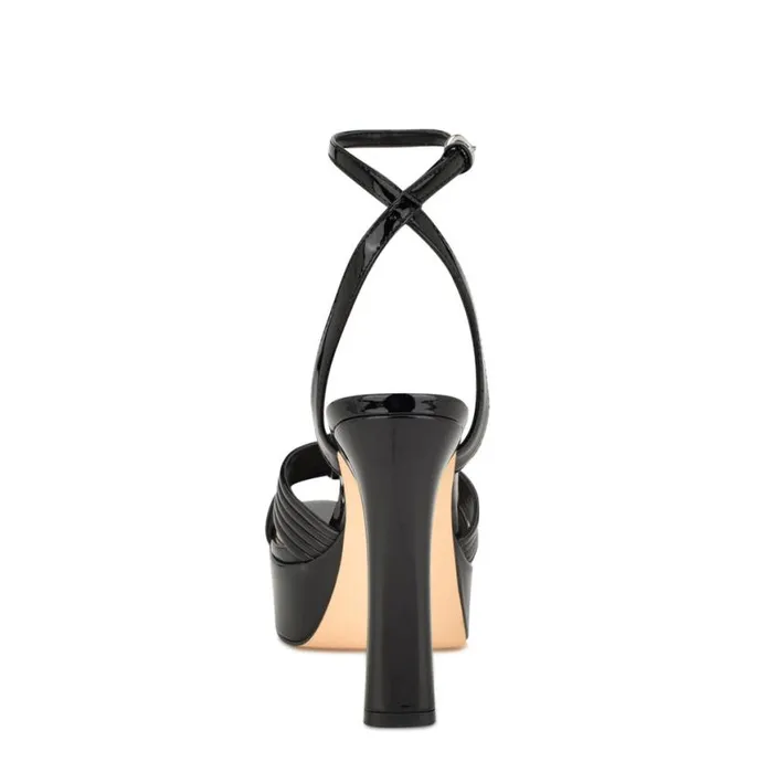 Nine West Sandals Women Irna Platform Ankle Strap Knotted Sandals Black Patent