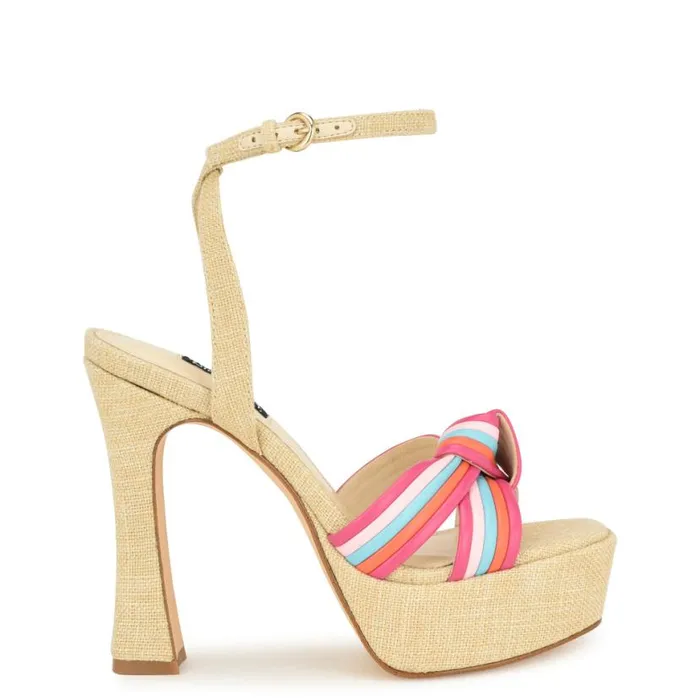 Nine West Sandals Women Irna Platform Ankle Strap Knotted Sandals Pink