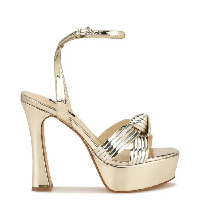 Nine West Sandals Women Irna Platform Ankle Strap Knotted Sandals Platino