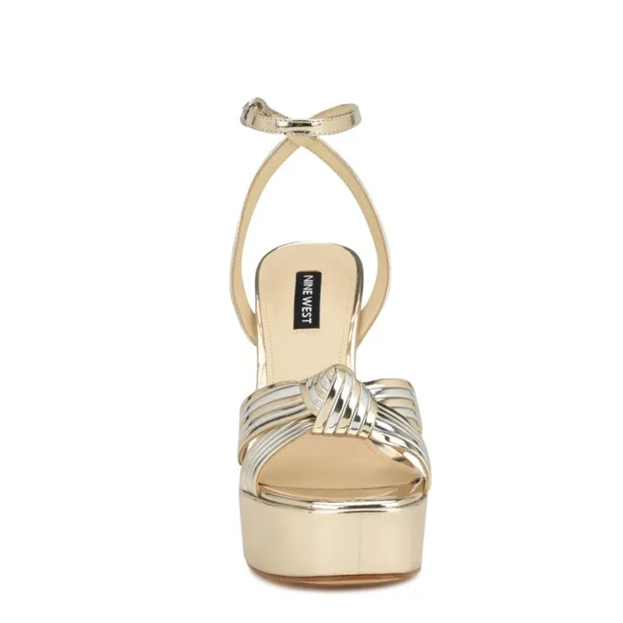Nine West Sandals Women Irna Platform Ankle Strap Knotted Sandals Platino