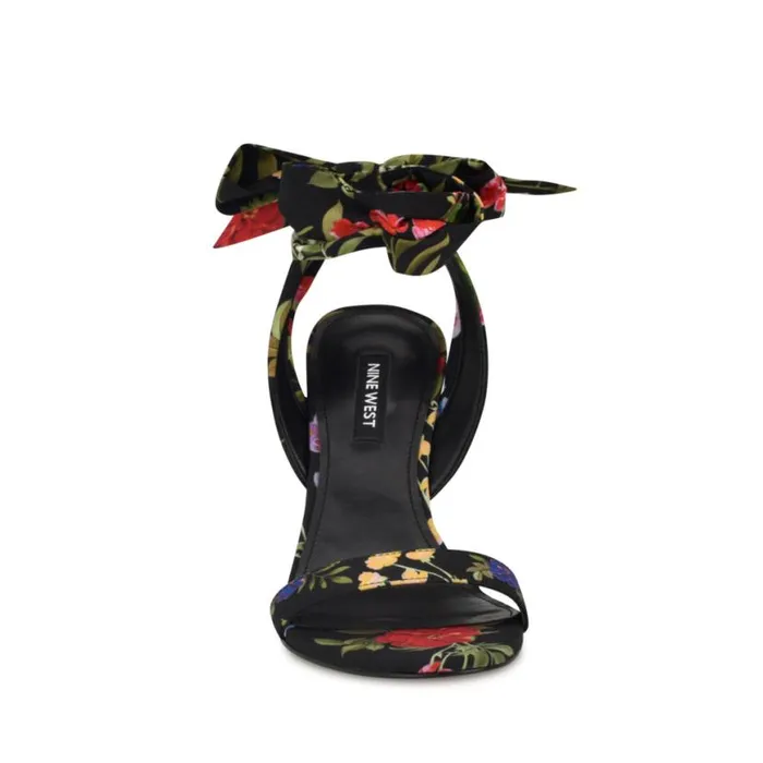 Nine West Sandals Women Kelsie Ankle Wrap Heeled Sandals Black Floral