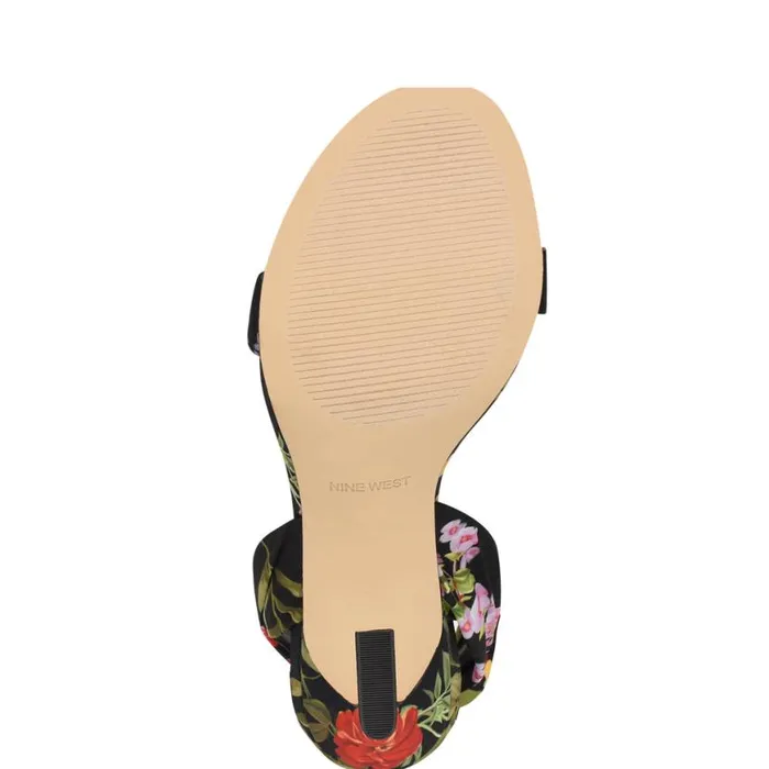 Nine West Sandals Women Kelsie Ankle Wrap Heeled Sandals Black Floral