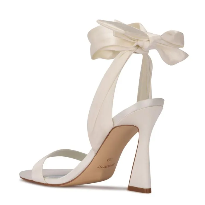 Nine West Sandals Women Kelsie Ankle Wrap Heeled Sandals White Satin