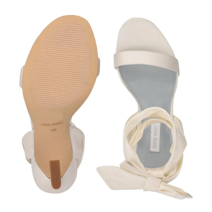 Nine West Sandals Women Kelsie Ankle Wrap Heeled Sandals White Satin