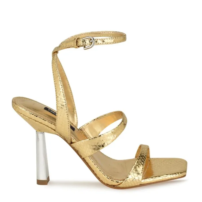 Nine West Sandals Women Kiya Ankle Strap Sandals Gold Snake