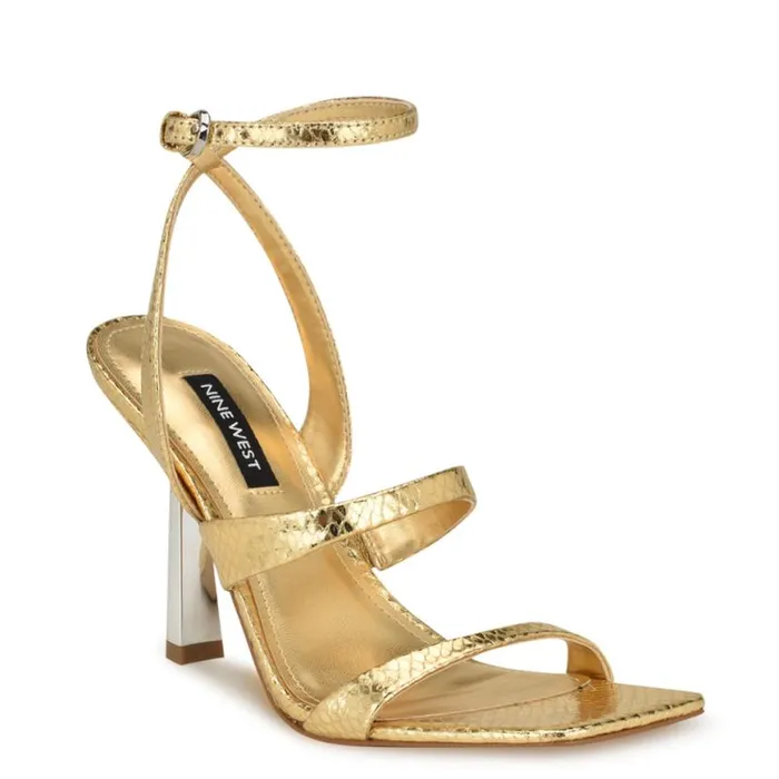 Nine West Sandals Women Kiya Ankle Strap Sandals Gold Snake