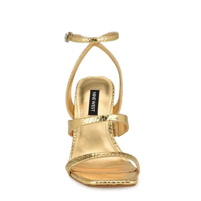 Nine West Sandals Women Kiya Ankle Strap Sandals Gold Snake