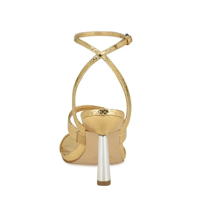 Nine West Sandals Women Kiya Ankle Strap Sandals Gold Snake