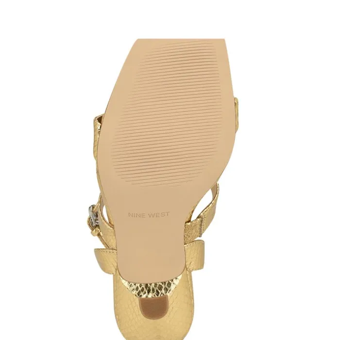 Nine West Sandals Women Kiya Ankle Strap Sandals Gold Snake