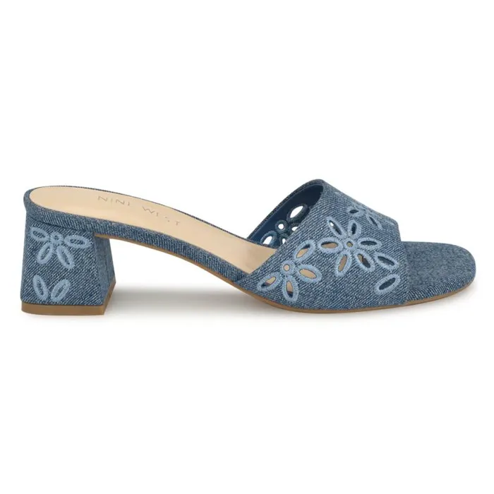 Nine West Sandals Women Lidey Eyelet Slide Sandals Denim