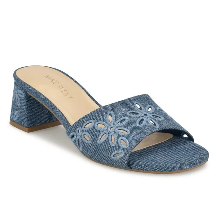 Nine West Sandals Women Lidey Eyelet Slide Sandals Denim Nine West Sandals Women Lidey Eyelet Slide Sandals Denim