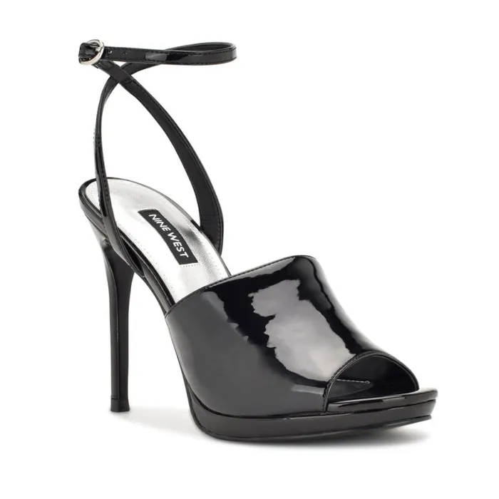 Nine West Sandals Women Limbery Anke Strap Sandals Black Patent