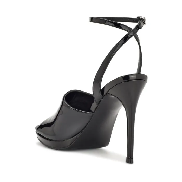 Nine West Sandals Women Limbery Anke Strap Sandals Black Patent