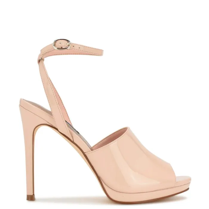 Nine West Sandals Women Limbery Anke Strap Sandals Light Natural Patent