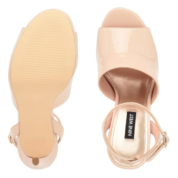 Nine West Sandals Women Limbery Anke Strap Sandals Light Natural Patent