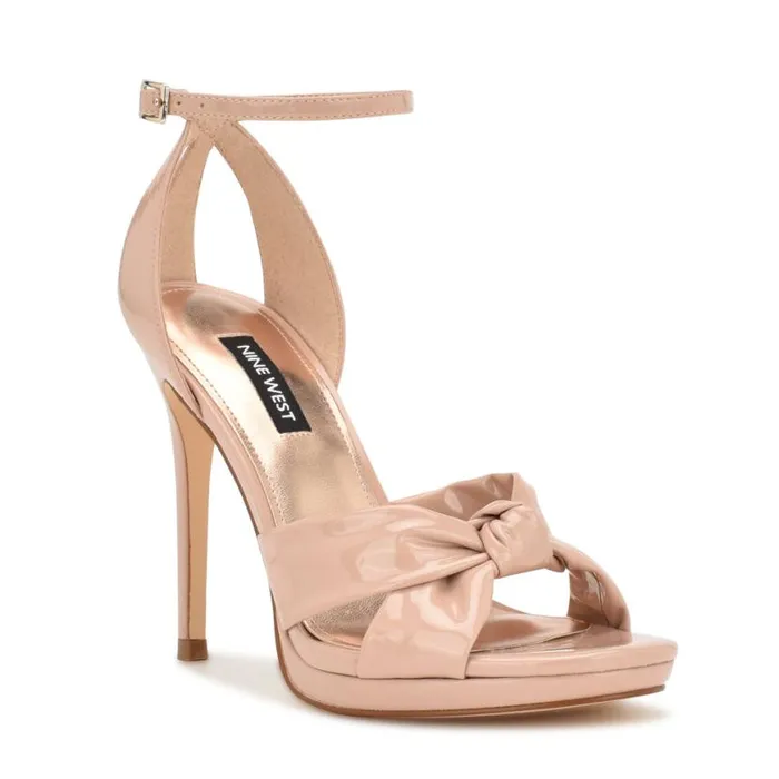 Nine West Sandals Women Lovya Ankle Strap Sandals Light Natural Patent