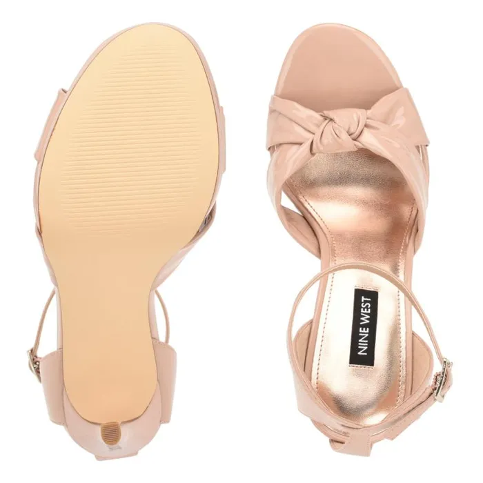 Nine West Sandals Women Lovya Ankle Strap Sandals Light Natural Patent
