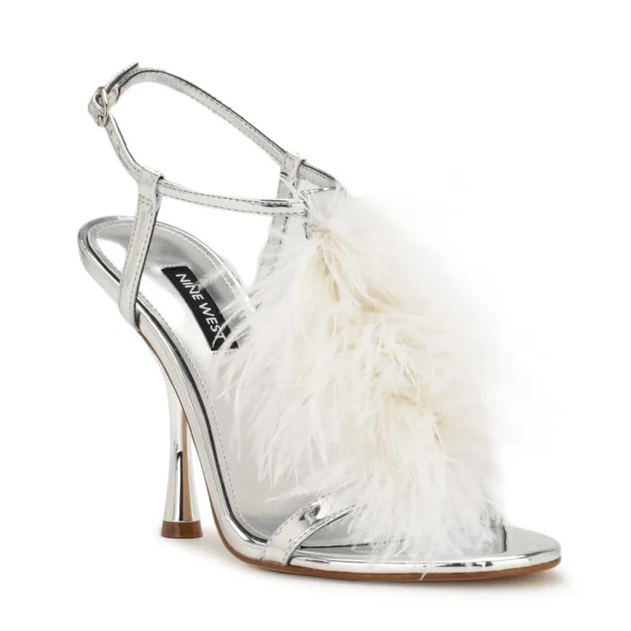 Nine West Sandals Women Million Ankle Strap Heeled Sandals Silverwhite