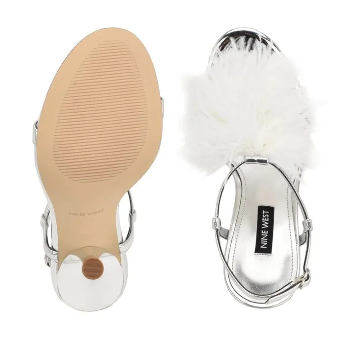 Nine West Sandals Women Million Ankle Strap Heeled Sandals Silverwhite