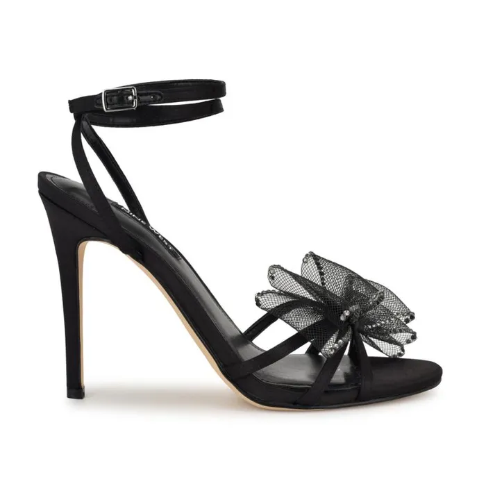 Nine West Sandals Women Minky Bow Heeled Sandals Black