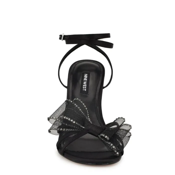 Nine West Sandals Women Minky Bow Heeled Sandals Black Nine West Sandals Women Minky Bow Heeled Sandals Black